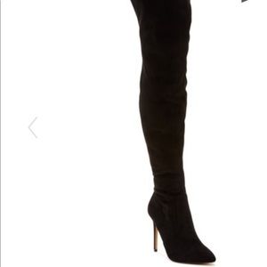 Black suede thigh high boots
